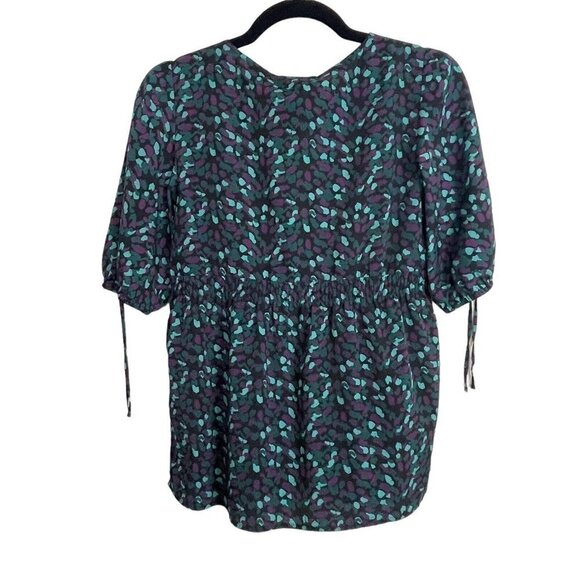Ann Taylor LOFT Teal Turquoise Purple Size S Peplum Blouse Short Sleeve - Picture 1 of 5